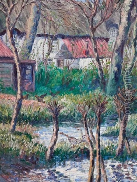 The French Farmhouse Oil Painting - Herbert Francis Williams-Lyouns