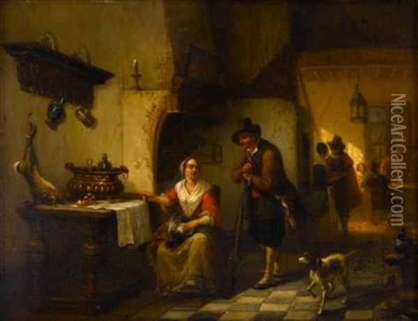 Tavern Scene Oil Painting - Henri Diddaert