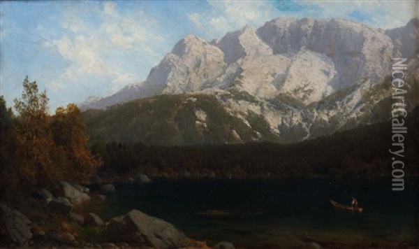 Am Eibsee Oil Painting - Josef Schoyerer