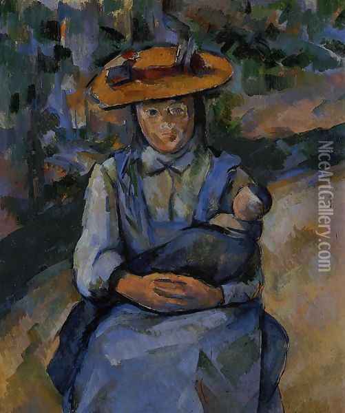 Little Girl With A Doll Oil Painting - Paul Cezanne