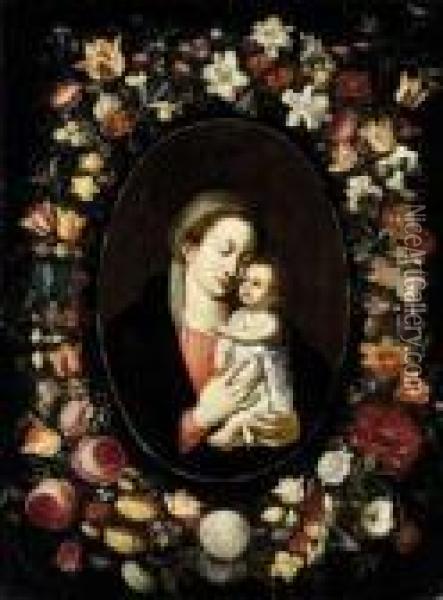 Madonna Col Bambino Entro Ghirlanda Di Fiori Oil Painting - Jan Brueghel the Younger