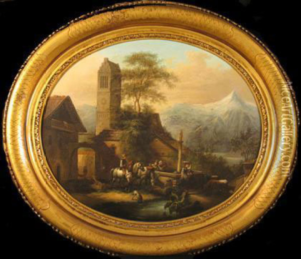 The Fountain Anistall On The Lake Oil Painting - Gaunermann