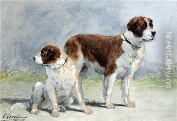 Two St Bernard Dogs Oil Painting - Otto Eerelman
