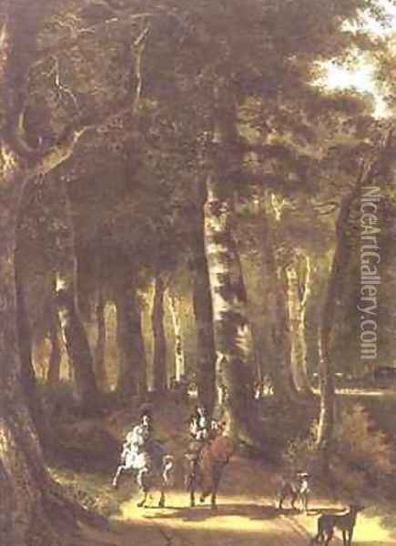 Travellers on a Path in a Wooded Landscape Oil Painting - Jan Hackaert