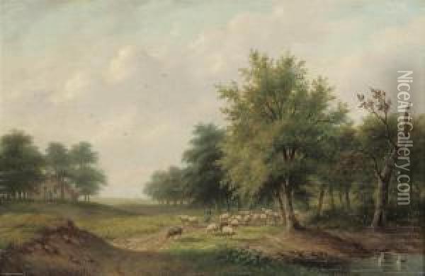 Herding The Sheep Oil Painting - Jacobus Van Der Stok