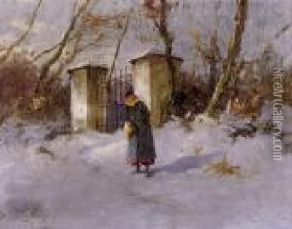 Walk In Winter Oil Painting - Antal Neogrady