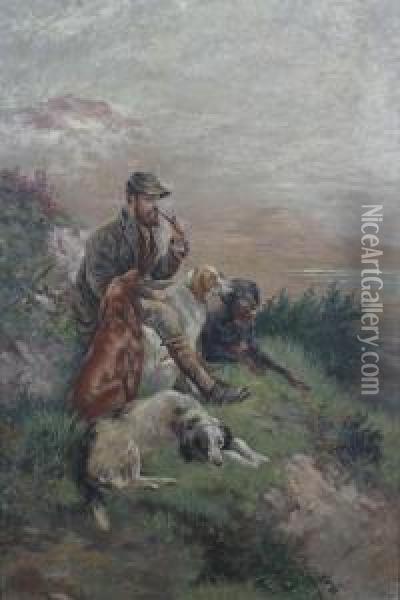 Hunter With Dogs Oil Painting - Frederick Von Luerzer