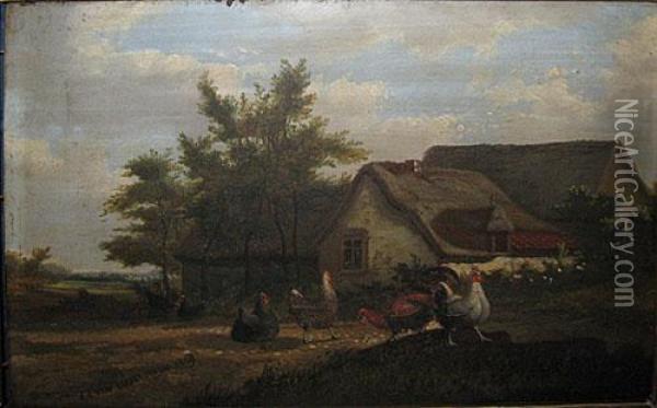 Basse-cour Oil Painting - Jef Louis Van Leemputten