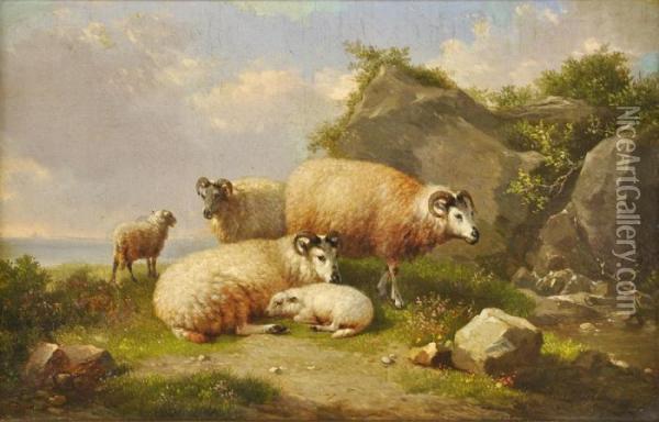 Moutons Pres De La Mer Oil Painting - Eugene Joseph Verboeckhoven