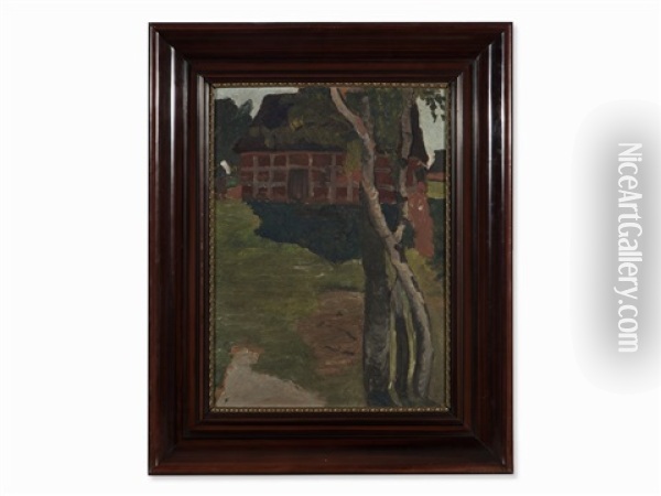 Red House With Birches Oil Painting - Paula Modersohn-Becker