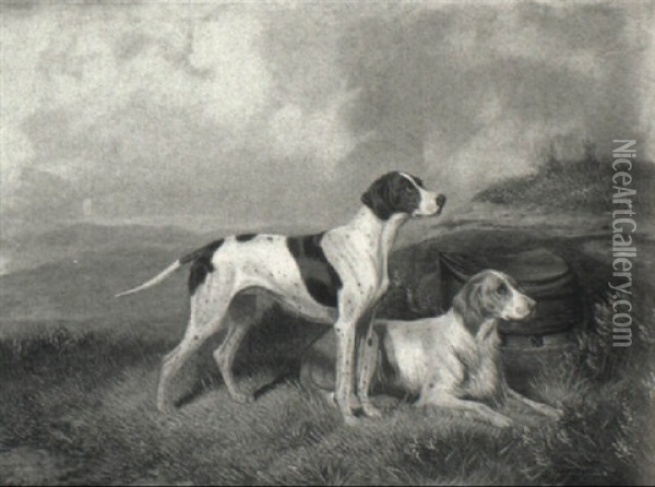 Pointer And A Setter In A Moorland Landscape Oil Painting - Colin Graeme