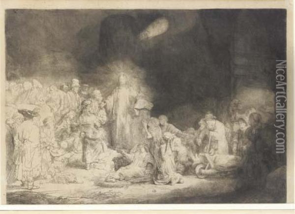 Christ Healing The Sick. 'the Hundred Guilder Print' Oil Painting - Rembrandt Van Rijn