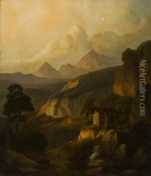 Romantische Gebirgslandschaft Oil Painting - Wilhelm Themer