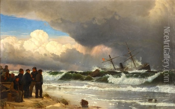 Seascape With Figures Oil Painting - Christian Blache
