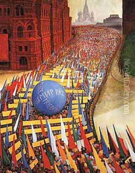 May Day Procession In Moscow 1956 Oil Painting - Diego Rivera