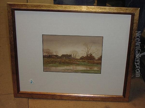 River Landscape With Cottage And Sheep Oil Painting - Curtius Duassut