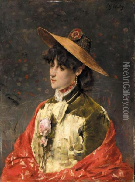 Femme Au Chapeau De Pail Oil Painting - Aime Stevens