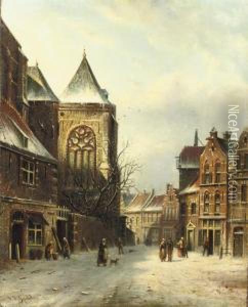 In A Dutch Street Oil Painting - Johannes Franciscus Spohler