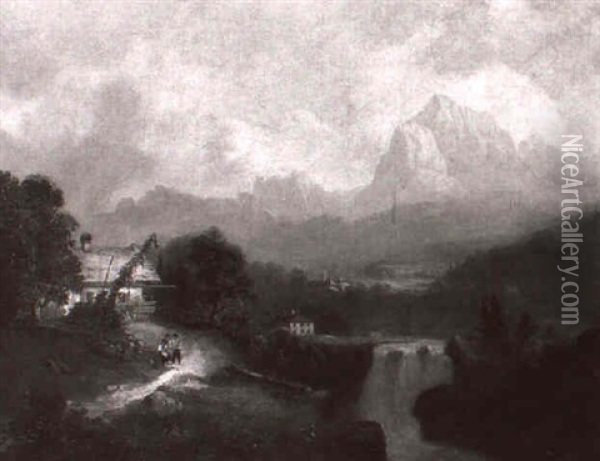 Flusstal Im Gebirge Oil Painting - Franz Barbarini