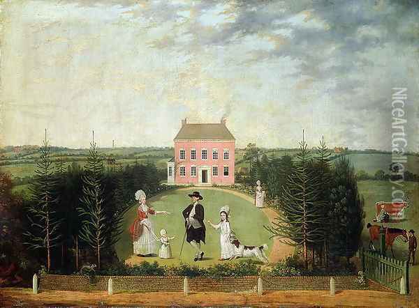 Conversation Piece before a House in Monument Lane, c.1780 Oil Painting - W. Williams
