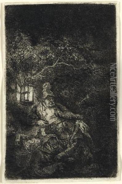 The Rest On The Flight Into Egypt: A Night Piece (b., Holl. 57; H. 208) Oil Painting - Rembrandt Van Rijn