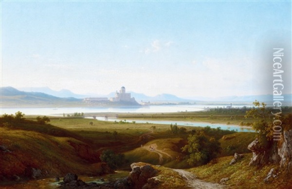 View Of Esztergom And Sturovo Oil Painting - Antal Ligeti