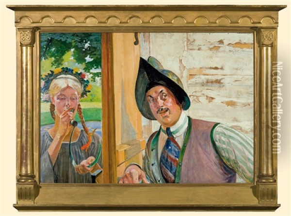 M. Gasecki Portrait With A Harvester Oil Painting - Jacek Malczewski