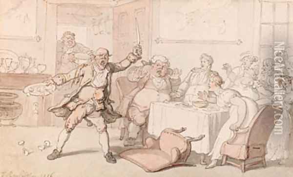 A mad dog in a dining room Oil Painting - Thomas Rowlandson
