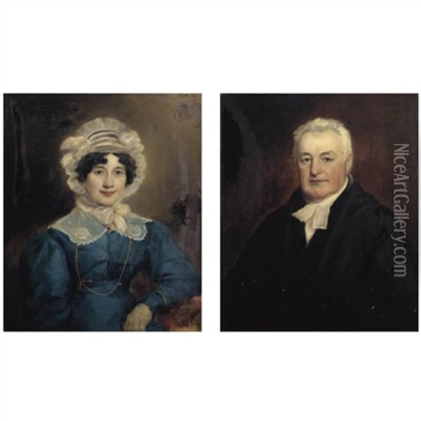 Portrait Of The Rev. Edward Coleridge (1760 - 1843); And Portrait Of Ann Bowden, His Wife Oil Painting - Henry Perronet Briggs