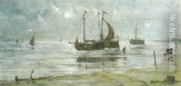 Vissersboten Aan Het Strand Oil Painting - Edward Antoon Portielje