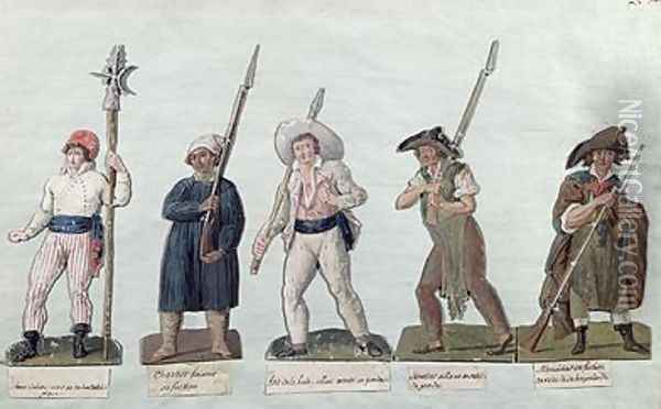 A Sans Culotte with his Pike a Carter a Market Porter a Cobbler and a Carpenter Oil Painting - Brothers Lesueur
