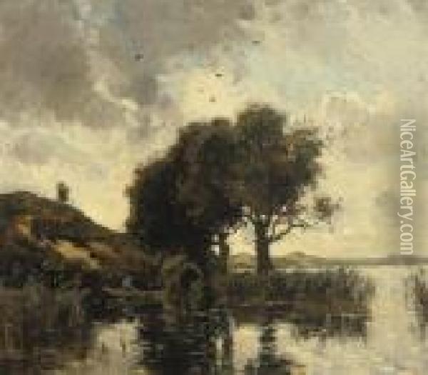 A Quiet Afternoon On The Lake Oil Painting - Theophile Emile Achille De Bock