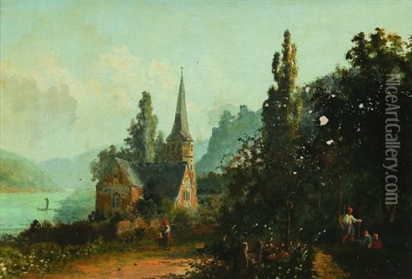 Clemenskapelle In Trechtingshausen. Rheinlandschaft Oil Painting - Karl Weysser