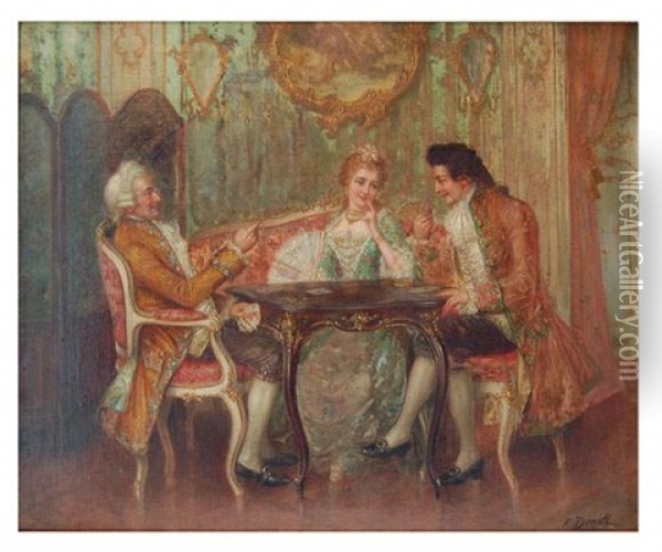 La Partie De Cartes Dans Un Salon Louis Xv Oil Painting - F. R. Donati