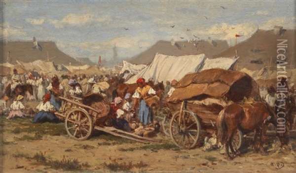 A Hungarian Market Scene Oil Painting - August Xaver Carl von Pettenkofen