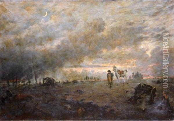 Napoleon Met Paard Op Slagveld. (brasschaat) Oil Painting - Jan Frans Simons