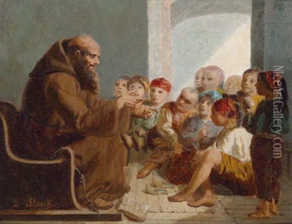 Franziskanermonch Mit Kindern Oil Painting - Gaspard Joseph Pit Jules Starck