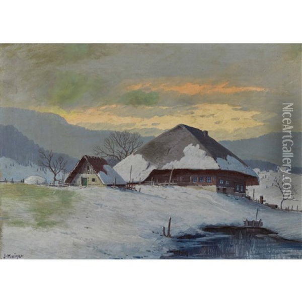 Bauernhof In Winterlicher Abendstimmung Oil Painting - Georg Joseph Jakob Keiser