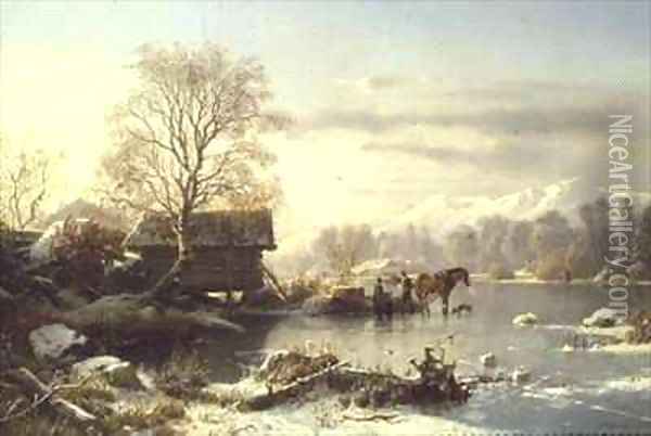 The Frozen Lake Oil Painting - Johannes Bartolomaus Duntze