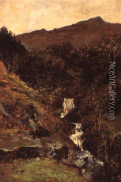 Cascata Oil Painting - Lorenzo Delleani