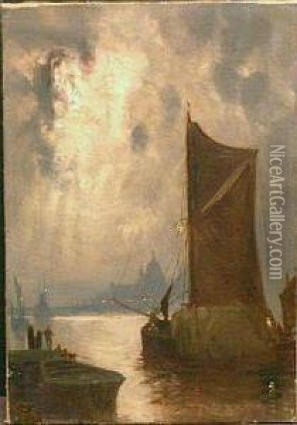 Thames At Night Oil Painting - George Hyde Pownall