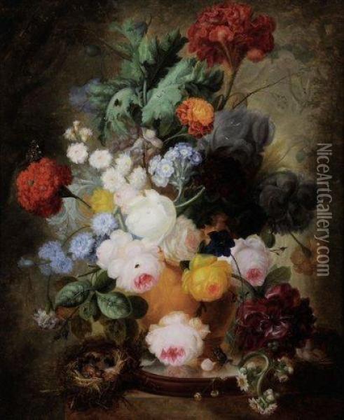 Nature Morte Au Bouquet De Fleurs, Nid Et Insectes Oil Painting - Georgius Jacobus J. Van Os