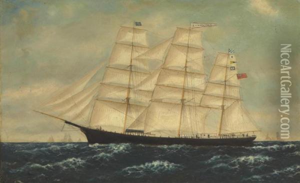 The English Clipper Ship Cambridge In Coastal Water With Othersshipping Oil Painting - William Pierce Stubbs