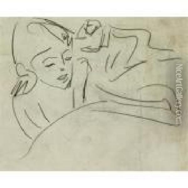 Franzi - Recto Brucke (bridge) - Verso Oil Painting - Ernst Ludwig Kirchner