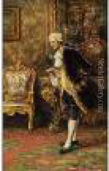 Kavalier In Kleidung Des 18. Jahrhunderts In Einem Rokoko-salon, Sich Leicht Verbeugend Oil Painting - A. Zoffoli