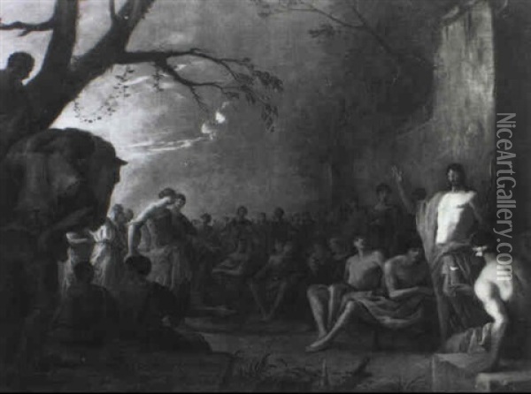 Die Predigt Johanners Des Taeufers Bei Mondschein Oil Painting - Johann Heinrich Schoenfeldt