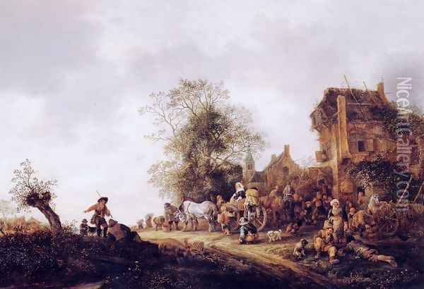 Travellers at a Country Inn Oil Painting - Isaack Jansz. van Ostade