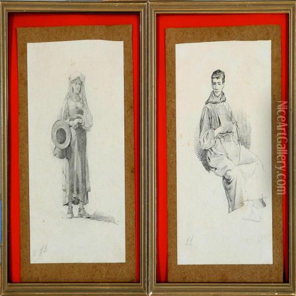 An Italian Woman And A Monk Oil Painting - Simon Simonson