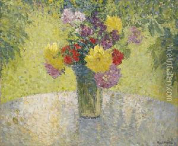 Bouquet Sur La Table En Pierre De Marquayrol Oil Painting - Henri Martin