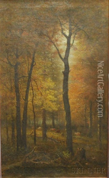Autumn Woods With Cows Oil Painting - George W. King